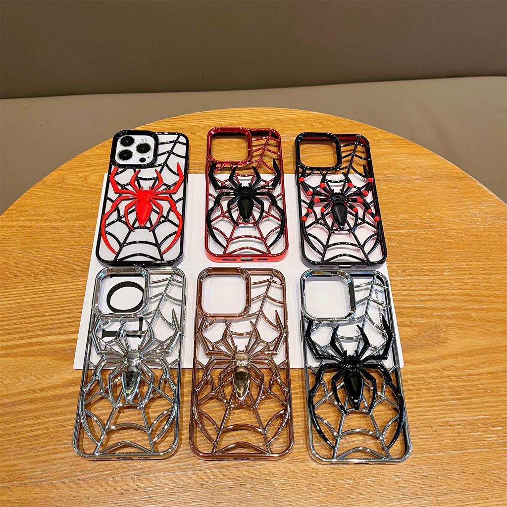 Custodia per telefono 3D Vuota Ragno Elettroplaccata TPU Dissipazione del Calore Divertente per iPhone 11 12 13 14 15 16 Pro Max Copertura Protettiva Morbida