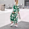 2025 European & American Spring/Autumn Fashion Print Long Shirt Dress with Tie-Up and Pockets