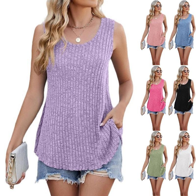 Spring New Round Neck Casual Sleeveless Solid-color Knitted Vest