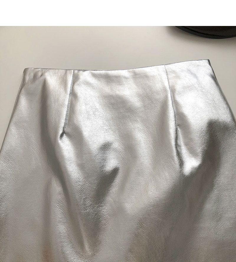 Silver High-Waist Leather Mini Skirt: Anti-Exposure, Korean Style, Versatile for Spring/Autumn, 2025 Women's Fashion
