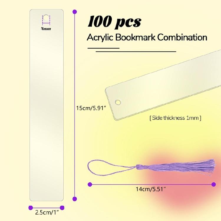 Rectangular Bookmarks Acrylic Bookmarks Blank Bookmarks Tassels Set for Student