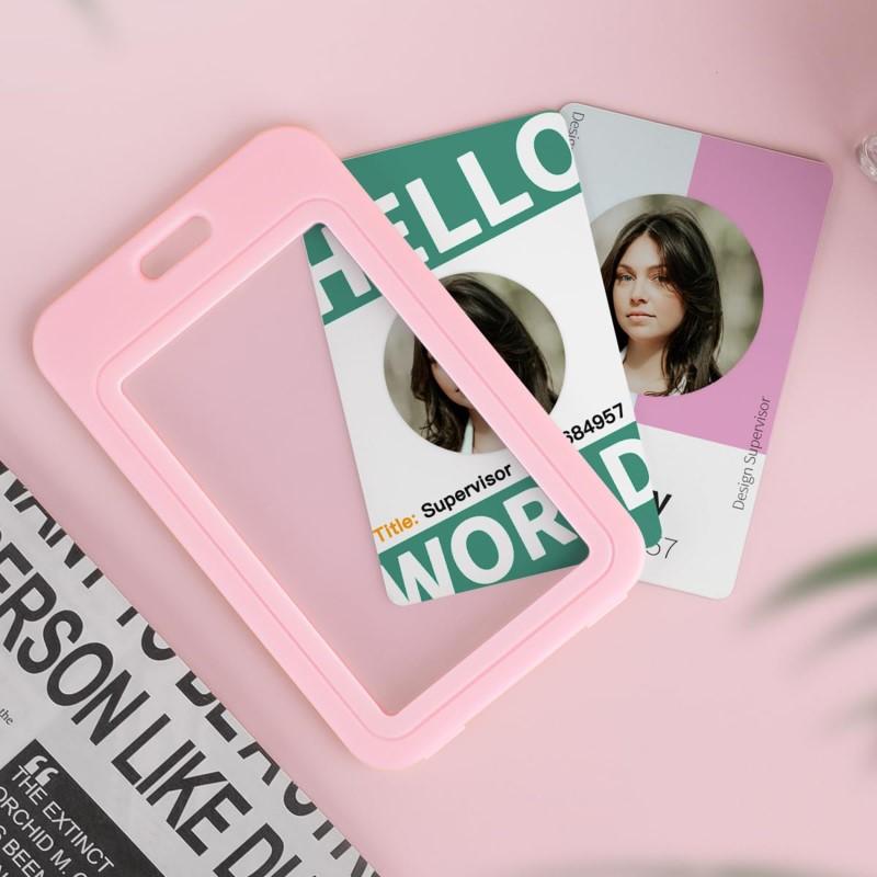 Cute Double Sided Transparent ID Card Holder Waterproof Name Badge Horizontal Id Badge Holder for Work School Clear Plastic