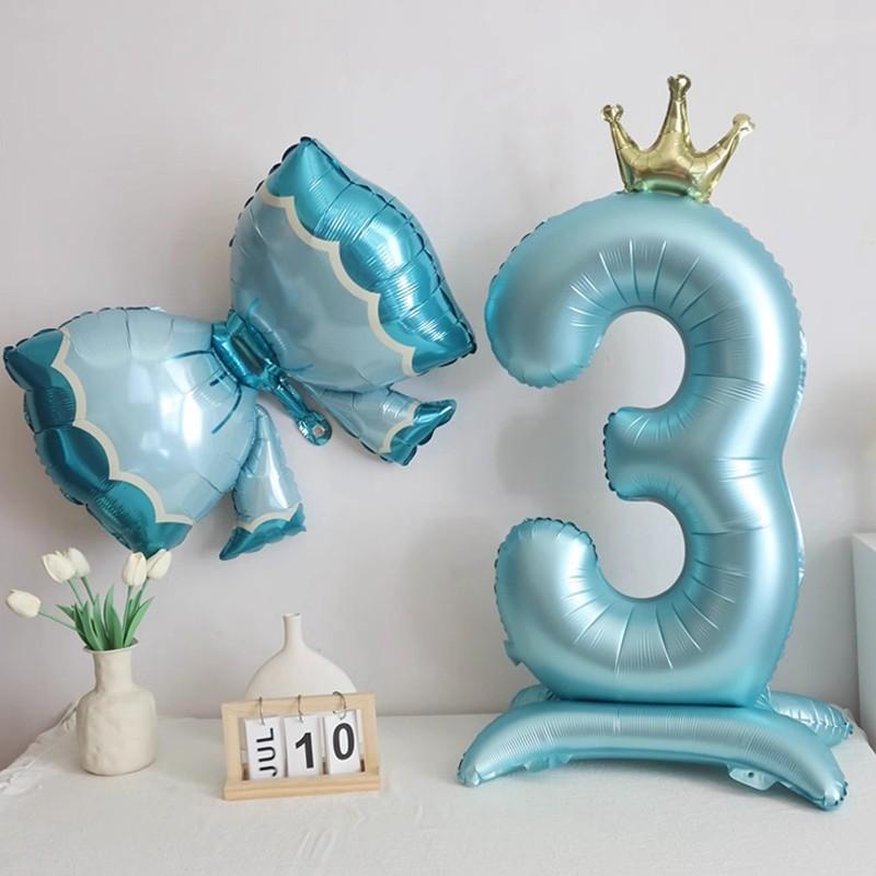 42inch 0-9 Blue Crown Number Balloons Princess Theme Happy Birthday Party Kids Adult Decor Baby Shower Globos Anniversary Decor