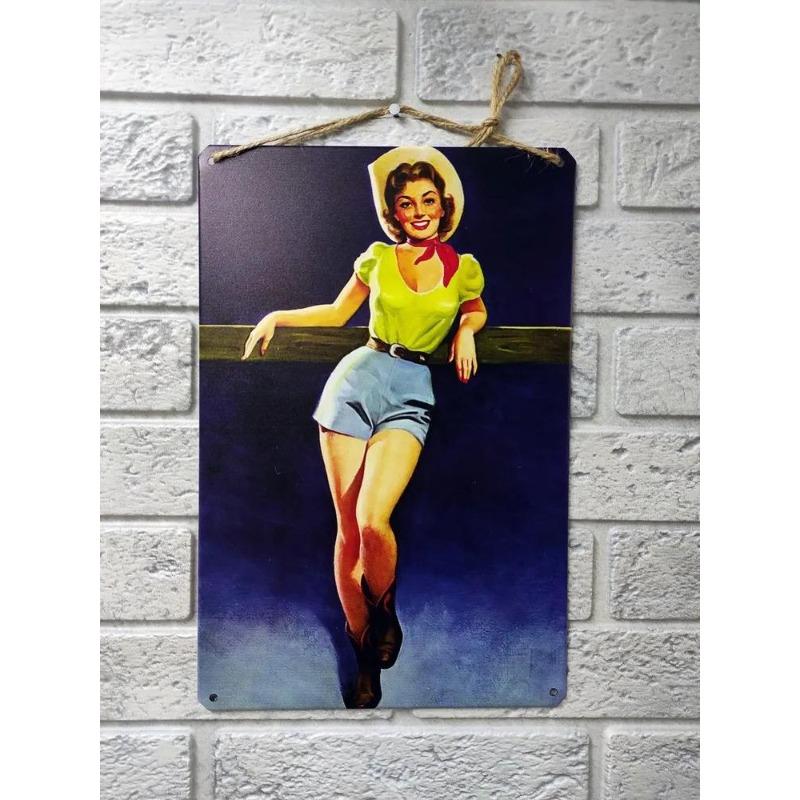 Pin-Up Girl Tin Plates, Garage Workshop Metal Decor 20x30cm