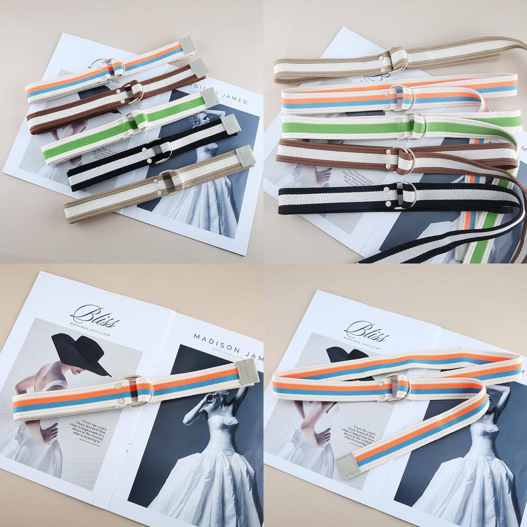Fashionable Unisex Striped Canvas Belt With Double Ring Buckle Ideal For Casual Wear And Outdoor Activities