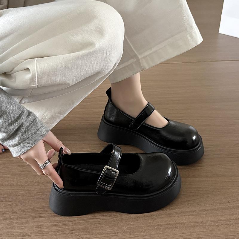 

Туфли Мэри Джейн на толстой подошве и с большим носком, японские jk, маленькие кожаные туфли для женщин, новинка весны и лета 2025 года, туфли-маффины с юбкой 40 чёрный