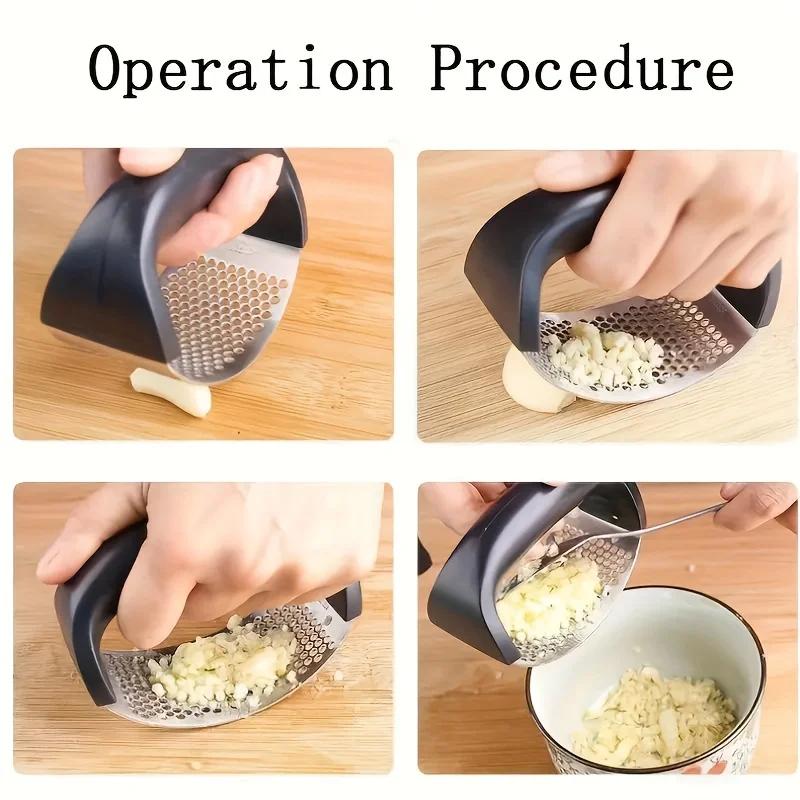 1-6Pcs Stainless Steel Washable Garlic Press, Thickened Garlic Clip, Household Garlic Puree Grinder, Garlic Mortar, Kitchen Tool