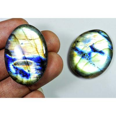 2 Stk. Natürlicher Multi Labradorit Oval Cabochon Loser Edelstein 27X26-30X39 MM SK-1255
