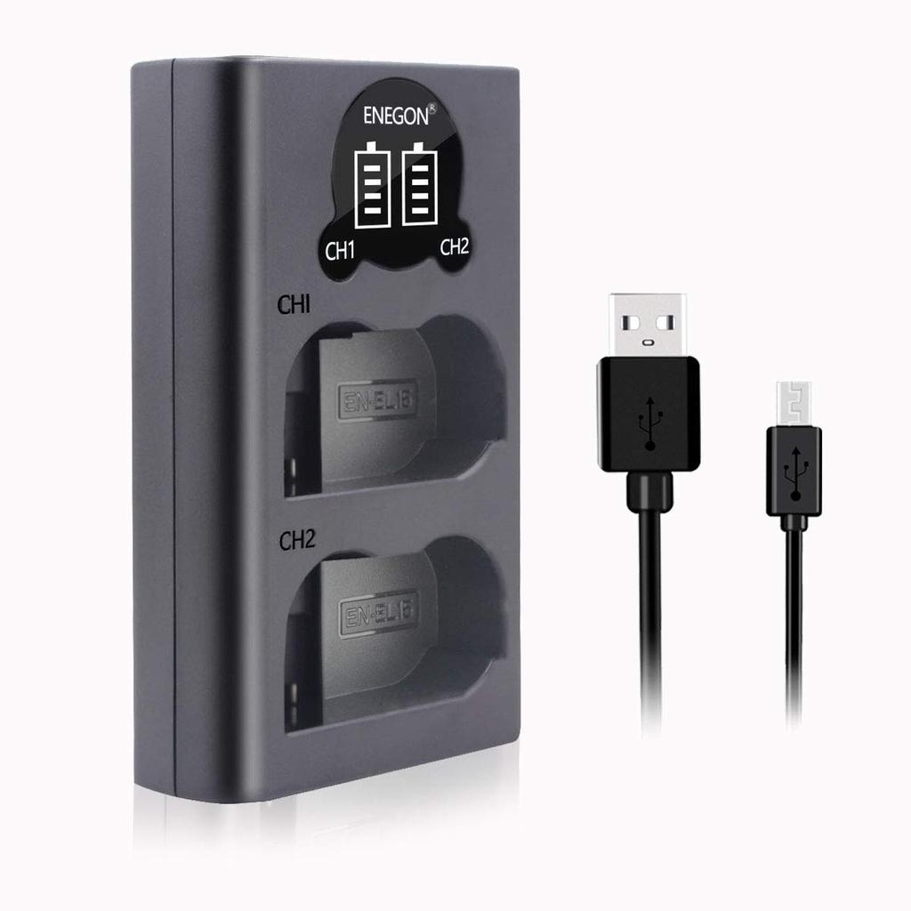ENEGON Dual LED Charger for Nikon EL15a Camera Including Nikon and Z5 EN-EL15 EN-EL15c, EL15b, Batteries, D7100, D750, D7000, D7200, D600, D810a, Zf,