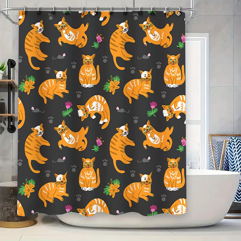 

Animal Pattern Shower Curtains Cat Print Bathroom Decor Waterproof Fabric Bath Room Accessories Decoration Set W60H190(CM)-1 Pcs