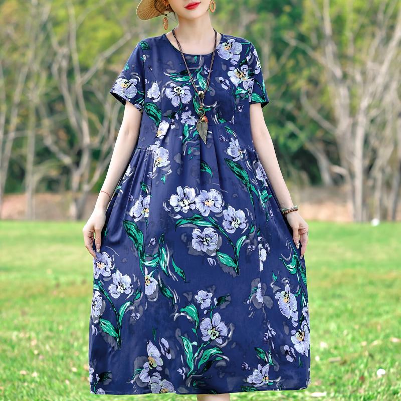 Summer Casual Women's Dresses Vintage Clothes Plus Size Short Sleeve Elegant Long Dress