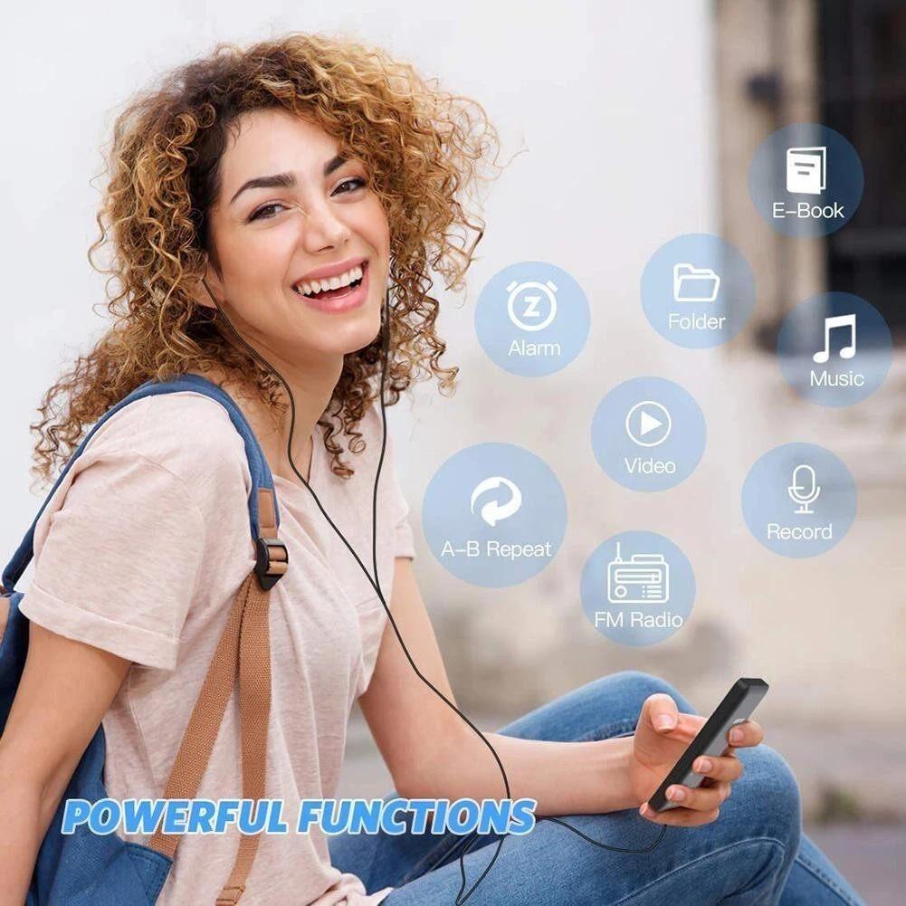Bluetooth MP3 Player with 16GB TF Card Mini MP3 Music Player Support FM Radio Built-in Speaker E-Book Walkman for Headsets