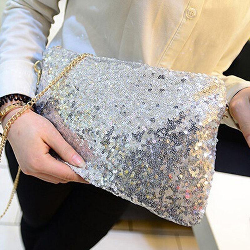 Women Ladies Glitter Sequins Handbag Messenger Bag Sparkling Party Evening Envelope Clutch Bag Wallet Tote Purse Shoulder Bag