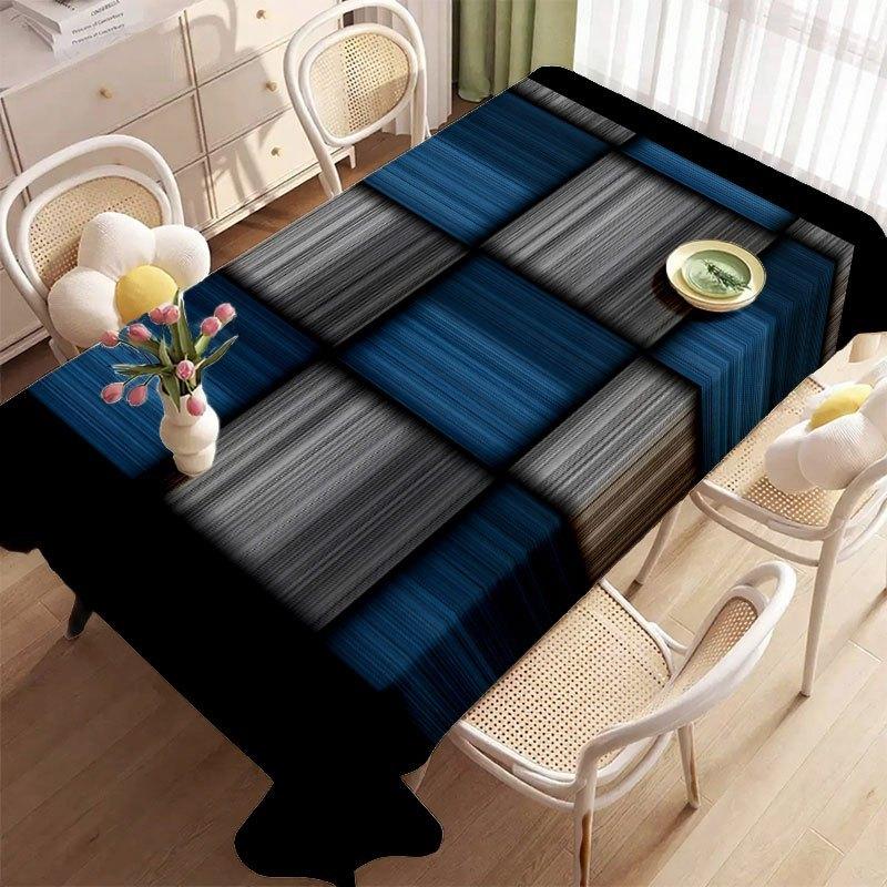 2D Flat Banner 1pc 2D Plane Style A Soft Fashion Blue-Gray Striped Tablecloth, Suitable for Coffee Table, Desk, Picnic Table, Outdoor Dining Table And