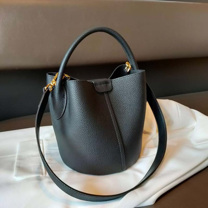 2025 cowhide Leather Small Bucket Basket bags Cute Women Handbags fashion Top-handle bag Work Shoulder Crossbody blue bag Lady