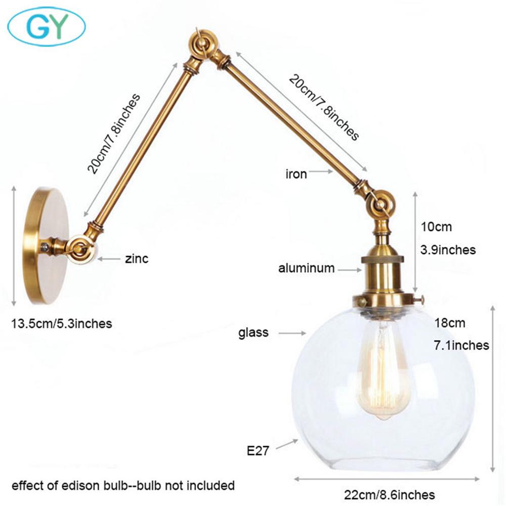 

Винтажный промышленный антикварный настенный светильник с абажуром в виде шара, бра с абажуром из прозрачного стекла E27 Deco Luminaria Home Lighting золотой