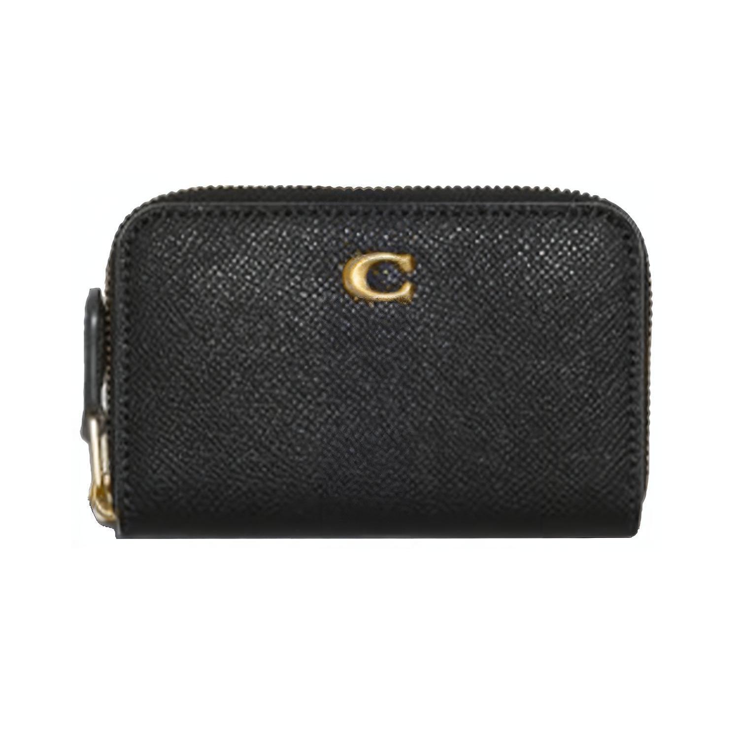 

New COACH Zip Around Leather Card Holder Handheld Wallet Women s Black C6723-B4BK 11*2*7CM