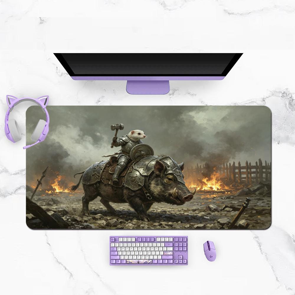 Mousepad Anime Large Size Fantasy Penguin Knight On Polar Bear For Laptop Bedroom Learning Mat Anti Slip Mat