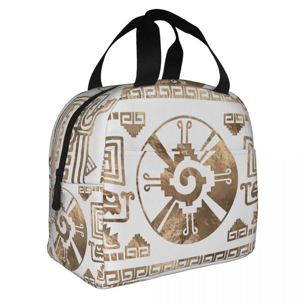 Mayan Aztec Hunab Ku Pastel Gold Thermal Insulated Lunch Bags Women Resuable Lunch Container School Children Storage Food Box