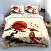 Red Sun, Elegant Kimono Lady Print Bedding Set 1 Duvet Cover 2 Pillowcases for Adult and Children Luxury Gift Full Size