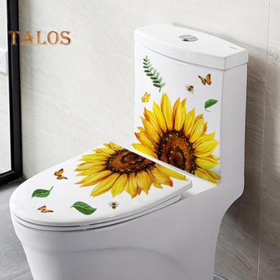 1 Sheet Toilet Sticker Detachable Waterproof Traceless Sunflower Leaf Butterfly Pattern Toilet Sticker Decal Bathroom Supply