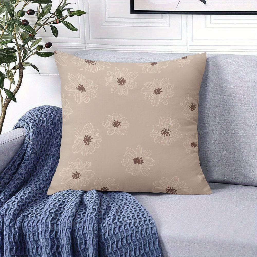 Beige Floral Square Jacquard Pillow Cover for Sofa Office Waist Cushion Cover Home Decorative Pillowcase