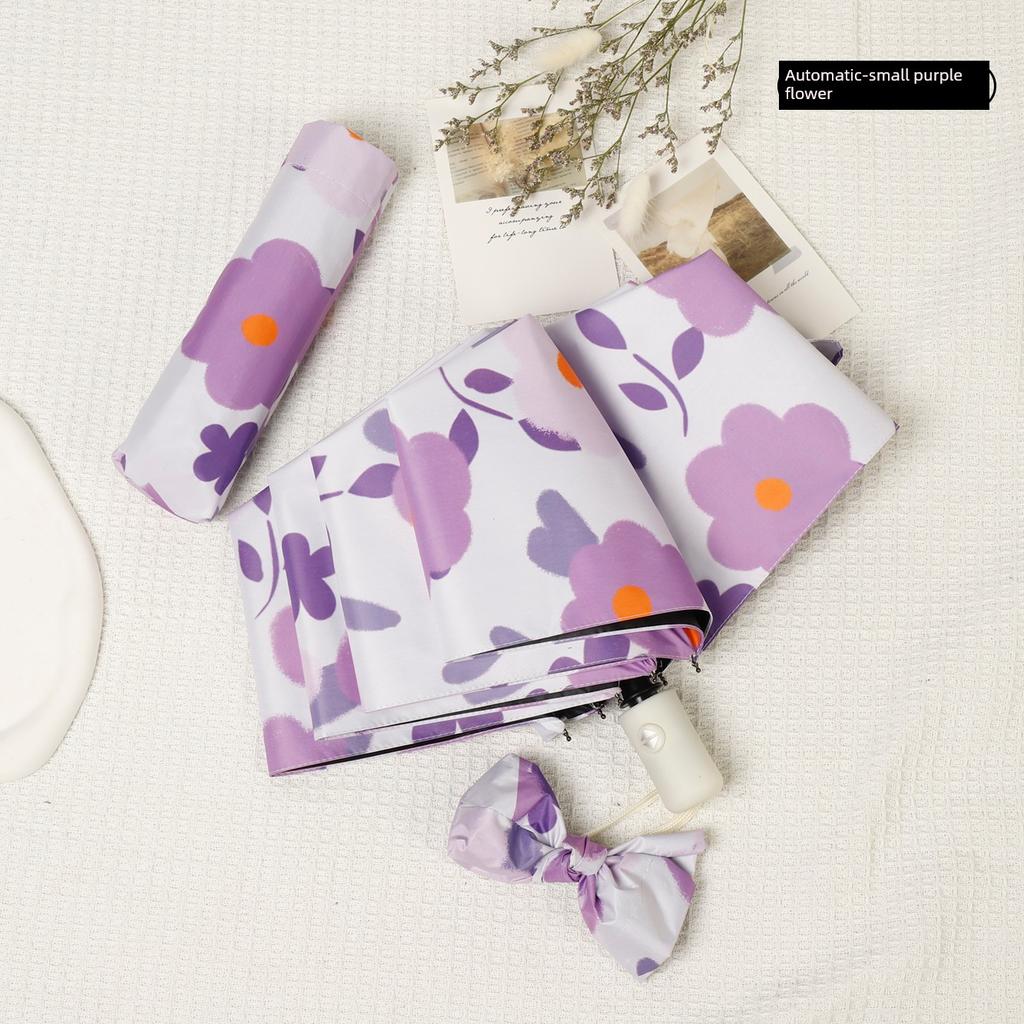 Umbrella Female Oil Painting Cute Black Glue Sun Shade Rain Dual-Use Automatic Foldable Ins Sun Umbrella Sun Protection UV Protection