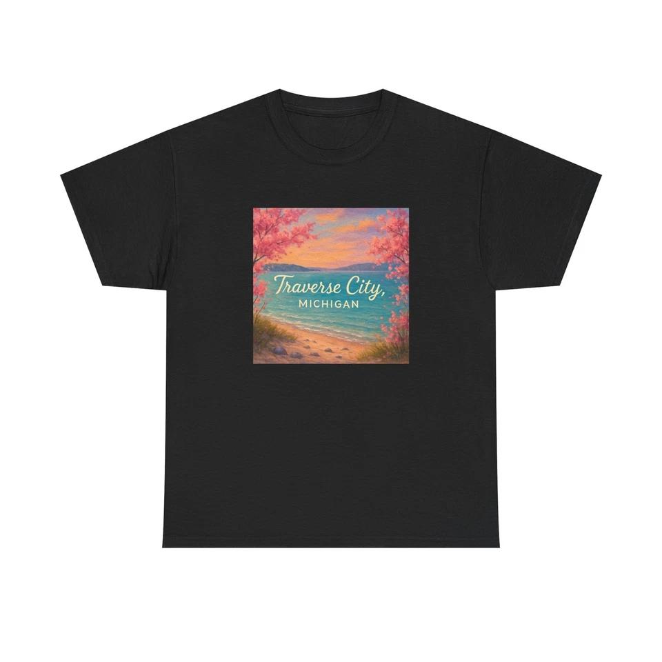 Unisex Adult T Shirt Traverse City Michigan Lakefront Art 3XL
