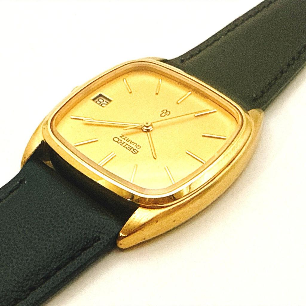Used B199 [Working, Excellent Condition, 1981 Vintage, New Belt] SEIKO Quartz Gold-Tone Tonneau Case Men's Watch