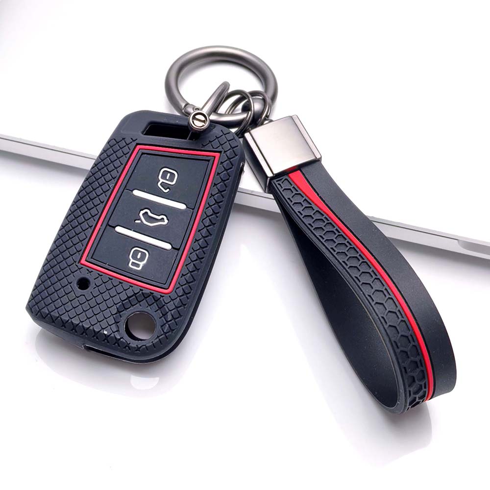 Key Fob Cover for Volkswagen Golf Tiguan Octavia MK7 MK2 Leon Ateca Kodiaq with Keychain Anti-Scratch Guard Shockproof Protection Soft Grip Texture