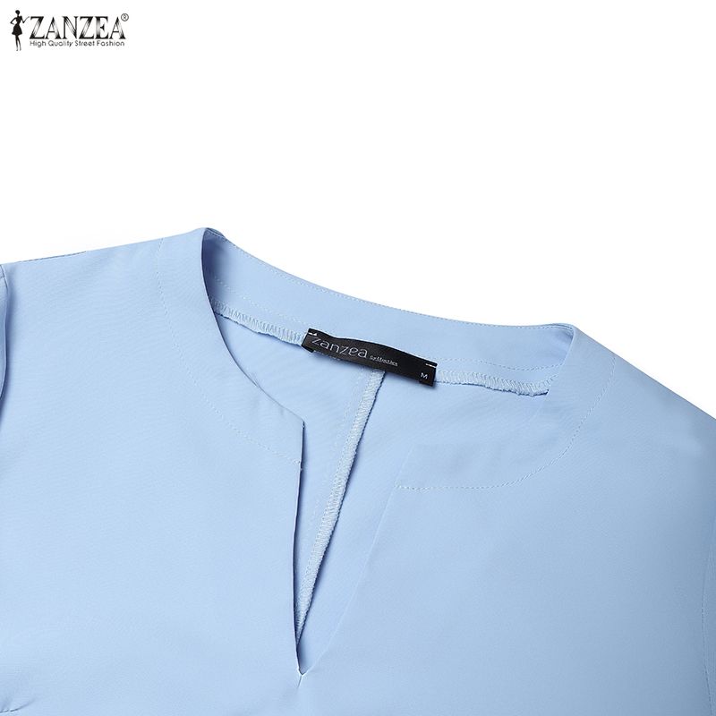 ZANZEA Women Casual V-Neck Summer 3/4 Sleeve Plain Dress
