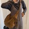 Large Capacity Frosted Tassel Shoulder Bag Faux Suede Fringe Underarm Bag Travel Tote Handbag Female Shopping Bag