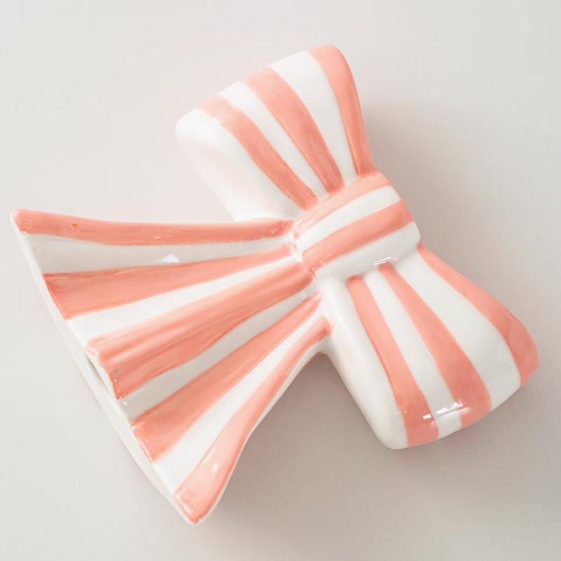 Ceramic Gift Ins Candle Cup Ambience Bow Shaped Design Unique Handicrafts Ornaments Stripe Pattern Decorative 3 Colors