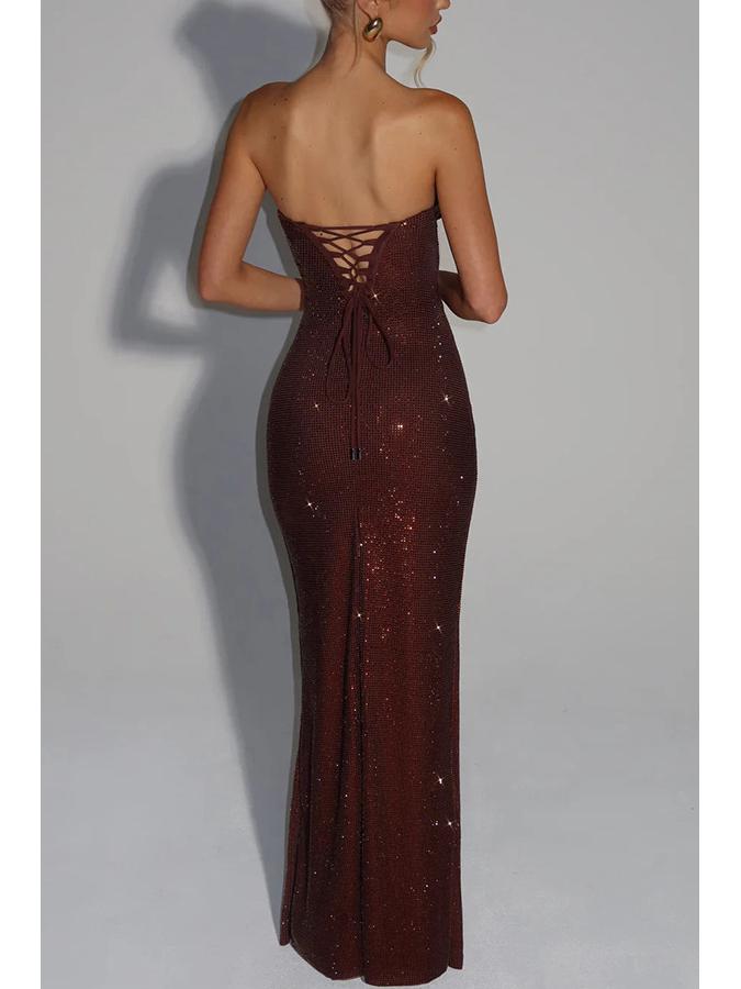 European American Women's Socialite Style Slim Fit Sleeveless Sequin Evening Gown Dress 8226