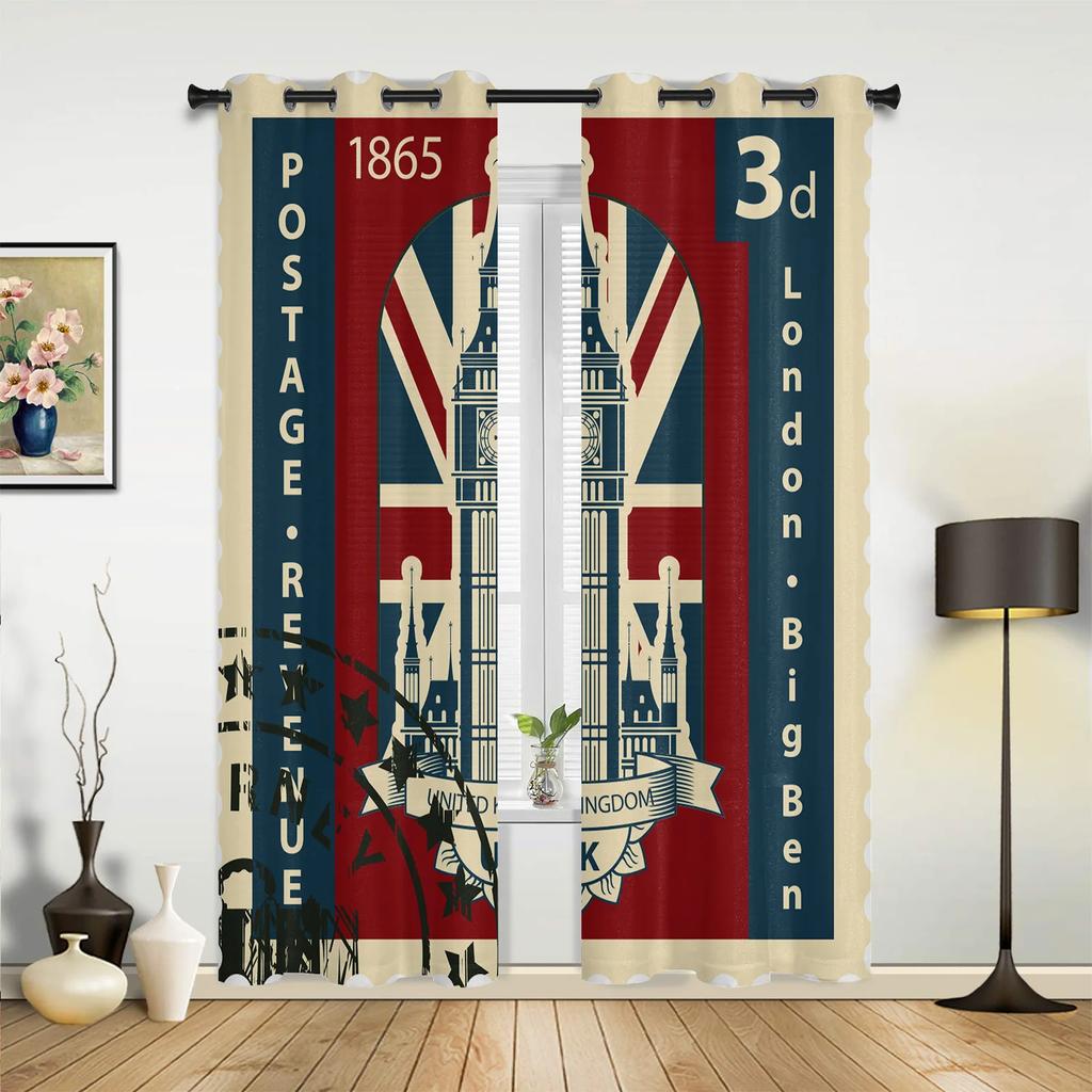 London Telephone Booth Curtains for Bedroom Living Room Drapes Kitchen Children's Room Window Curtain Modern Home Decor