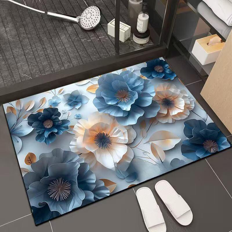 Covoraș Îngroșat de Baie cu Imprimeu Floral Covoare Antiderapante pentru Baie În Fața Lavoarului, Lângă Cadă Covor de Podea pentru Duș Covoraș de Ușă cu Spumă cu Memorie Pad 3D
