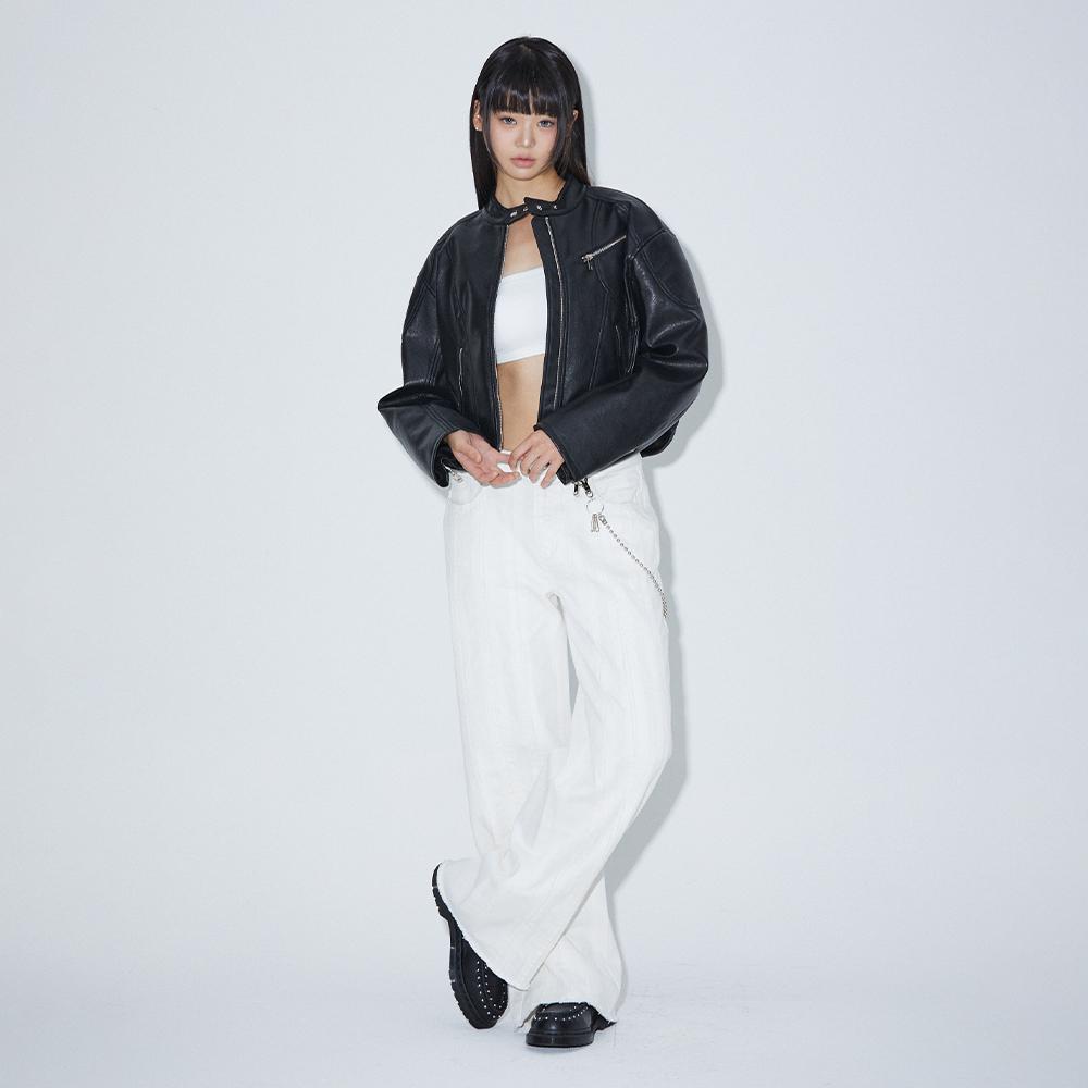 LALAFOX Damage Cutting Denim Pants White Bp2Dp003