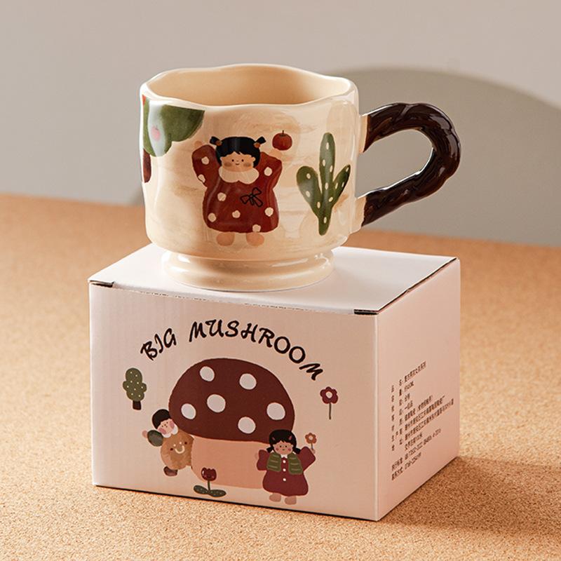 Retro Cute Boy and Girl Ceramic Mug Home Drinking Buffalo Milk Breakfast Cartoon Cup Creative High Appearance