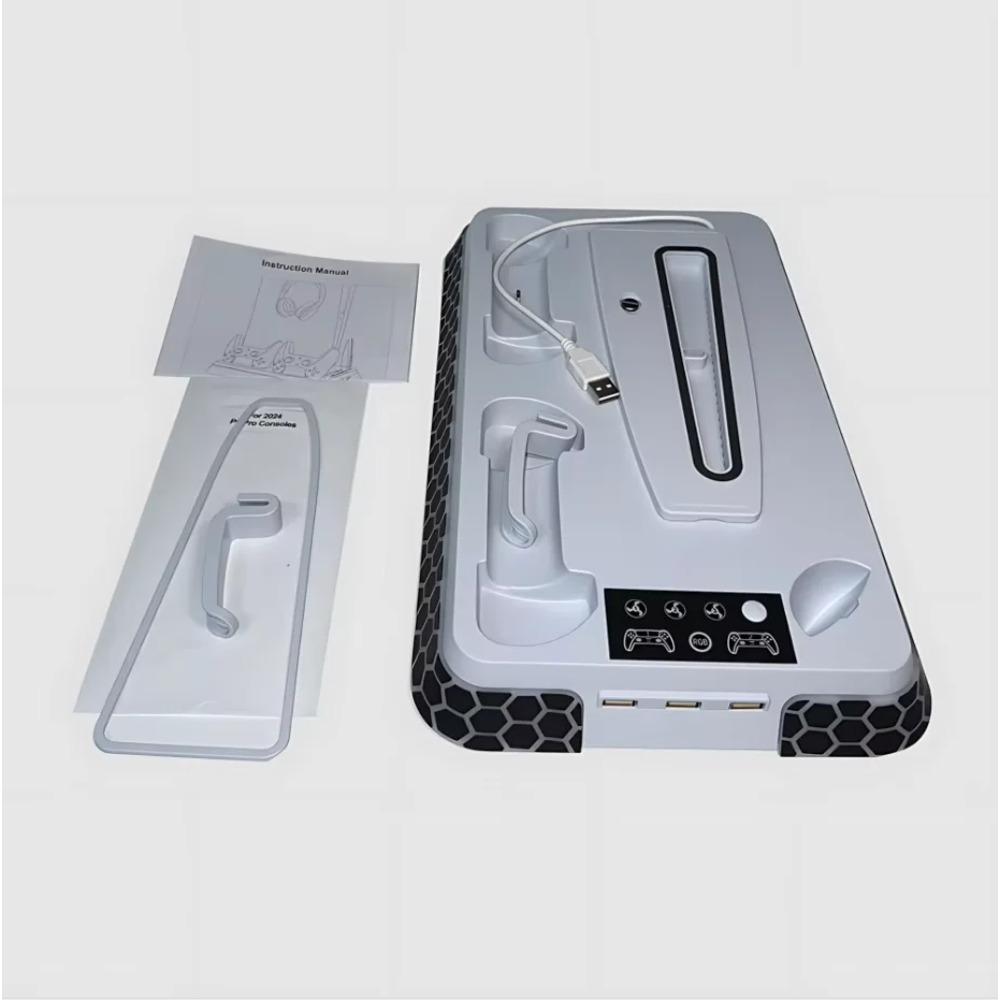 For All-in-One Cooling Stand Base PS5/PS5 Slim/PS5 Pro Model with RGB Lighting Effects Storage Function and Controller Base