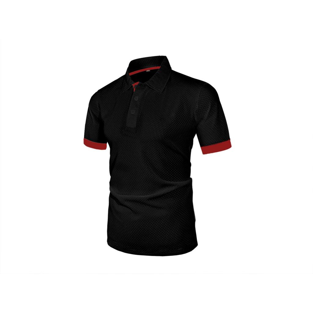 Men's Color Block Shirt Collar Short Sleeve T-shirts, Summer Casual Tops