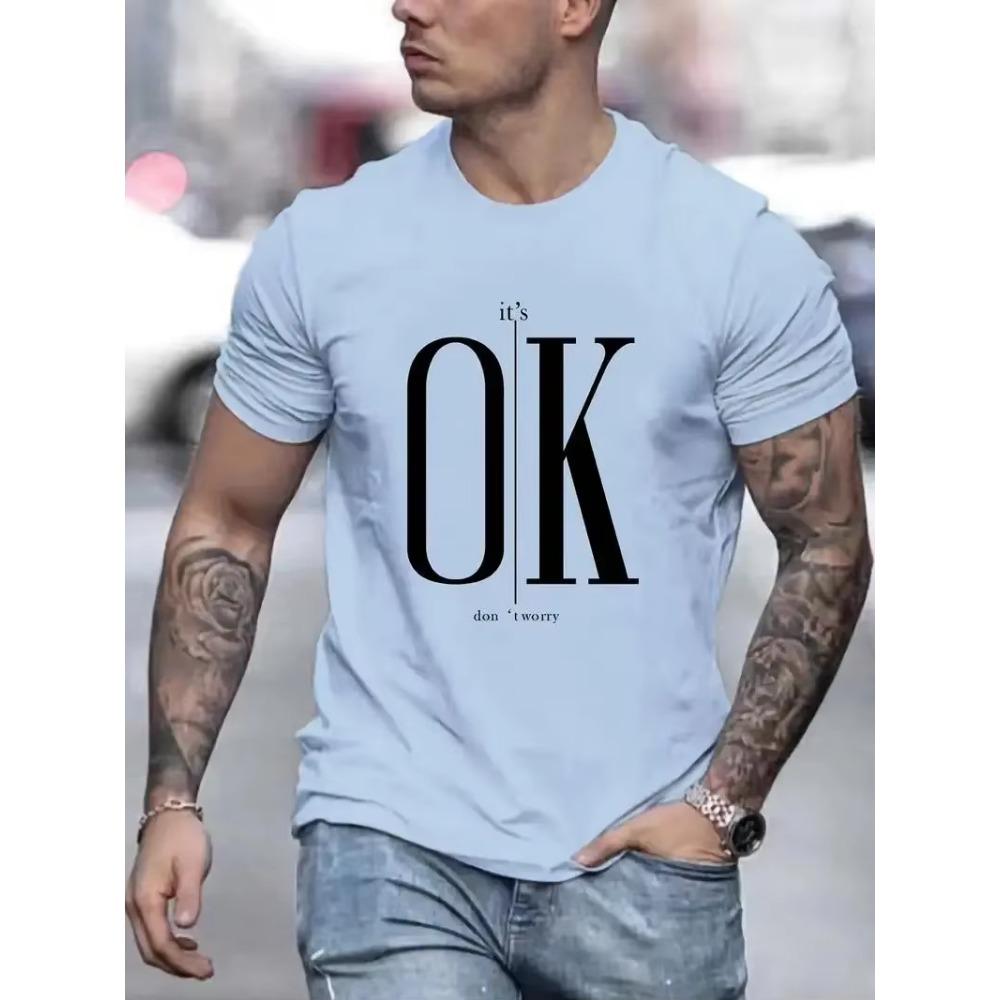 'It's Okay, Don't Worry 'Men's Casual Slightly Stretched Round Neck Pattern Cotton T-shirt Summer Men's Clothing