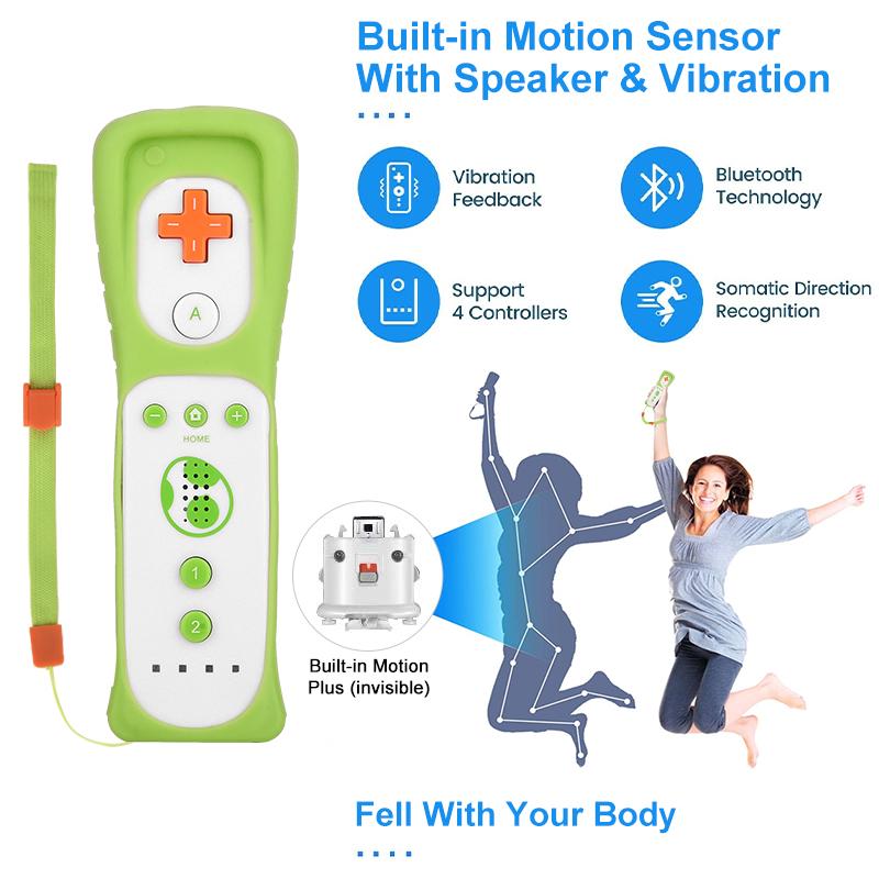 2 in 1 Wireless Remote Controller for Nunchuk Nintendo Wii Built-in Motion Plus Gamepad with Silicone Case Motion Sensor