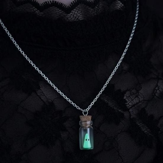 Retro Alternative Necklace Glow Ghost Necklace, Glow-in-The-Dark Bottle Pendant, Cute Unique Earrings Earrings, Gothic Halloween Jewelry for Women Men