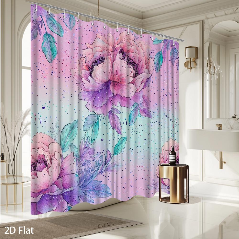 Watercolor Peony Shower Curtain – Purple Pink Floral Bath Decor, 59X70.8In & More Sizes, Easy Clean