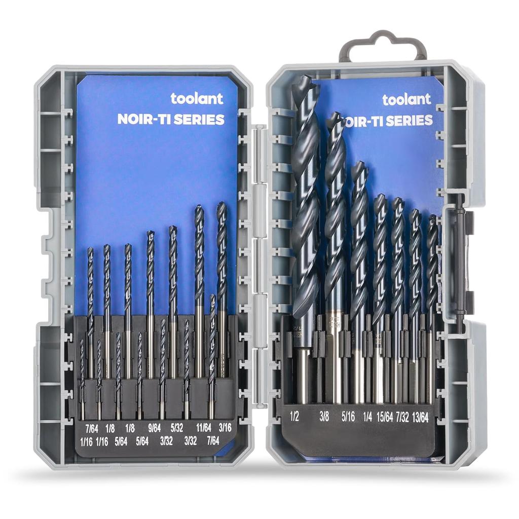 toolant Cobalt Drill Bit Set for Metal and Steel (Pro), Titanium Aluminum Nitride Coated (TiAlN) with Point Tip, for Hardened Metal, Stainless Steel,
