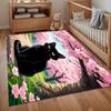 Cuet Teppich Japanischer Kunststil Teppich Kirschblüte Schwarze Katze Rutschfest Waschbar für Schlafzimmer Heimdekoration Geschenk