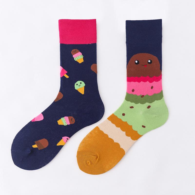 Personalized Cartoon AB Mismatched Socks Fashion Crew Couple Cotton Socks Women's Fancy Flower Fruit Tiger Print Funny Socks