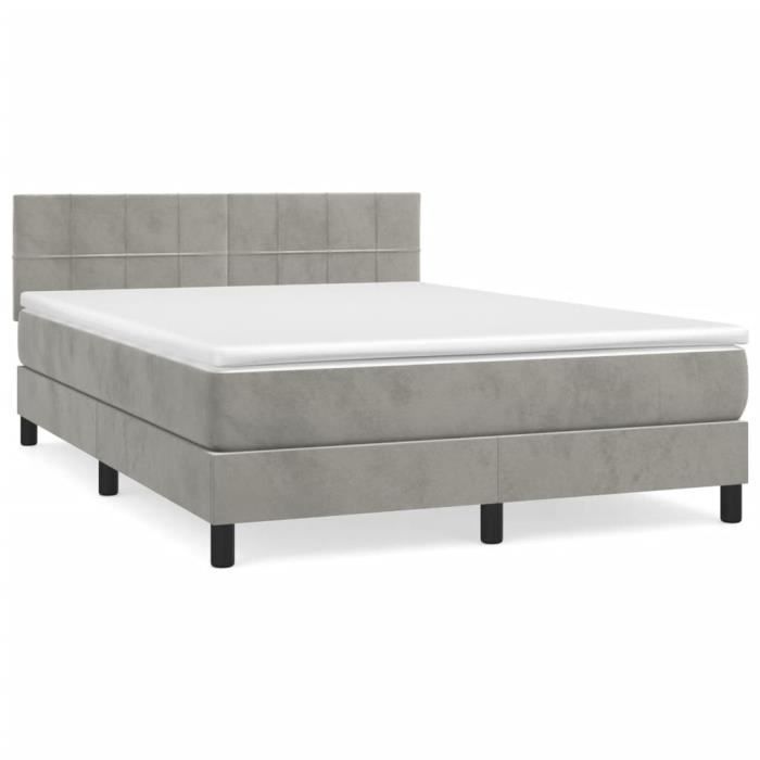 3141299 vidaXL Divan Bed and Mattress Light Grey 140x190cm Velvet