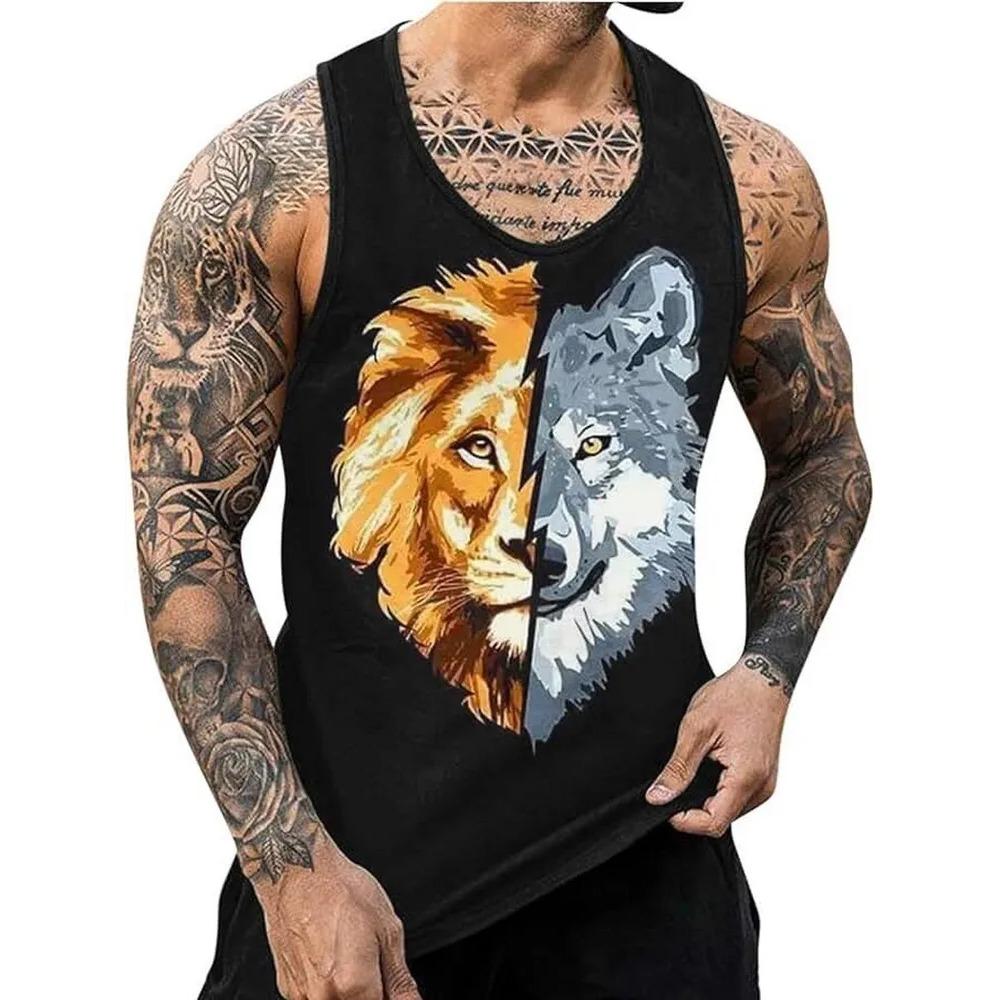 Letní Pánské Módní Ležérní Bez Rukávů Tílko s 3D Potiskem Zvířat s Kulatým Výstřihem