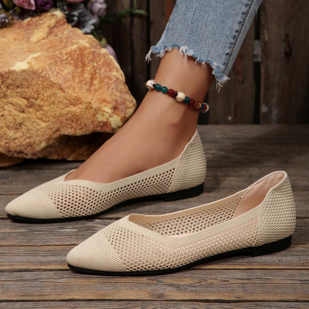 Princess shoes 2025 new single shoes women's color matching hollow knitted flats flying knitted soft sole large size women's shoes 43
